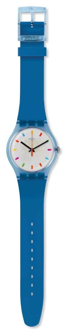 Swatch Colour Square Blue Plastic Case Blue Silicone Strap White Dial Unisex Watch SUON125 - WatchNation