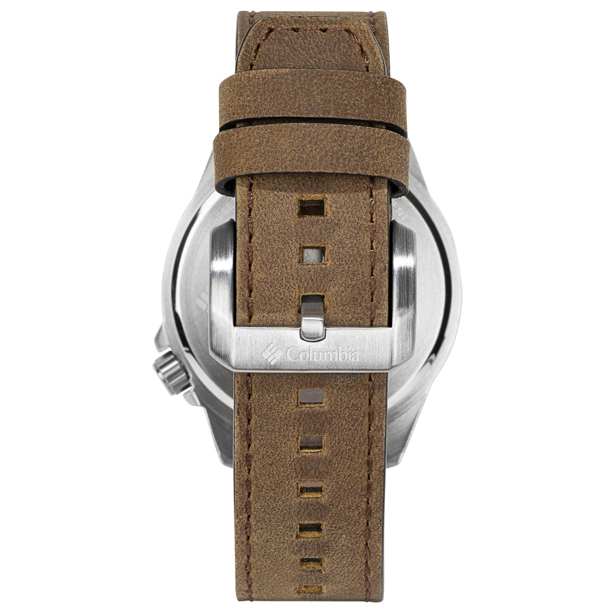 Columbia quartz wristwatch with brown leather strap and silver buckle clasp