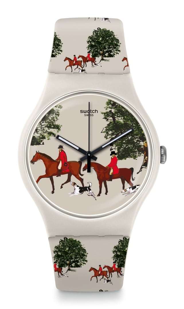 Swatch Red Jacket Case Cream Dial Unisex Watch SUOT103 - WatchNation