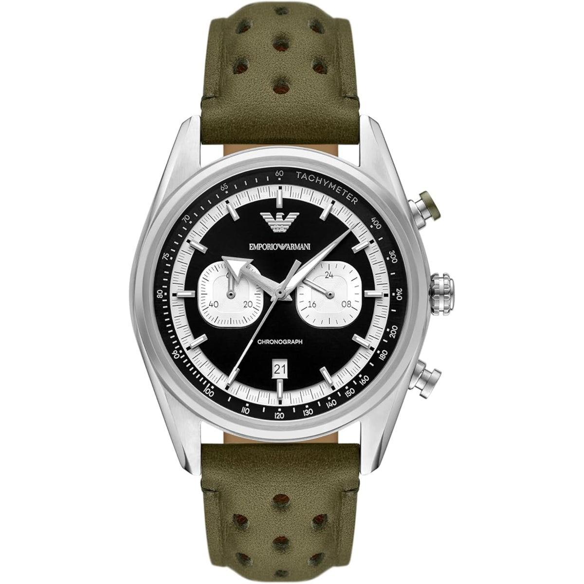 Emporio Armani Racer Chronograph Black Dial Leather Strap Men's Watch AR11709