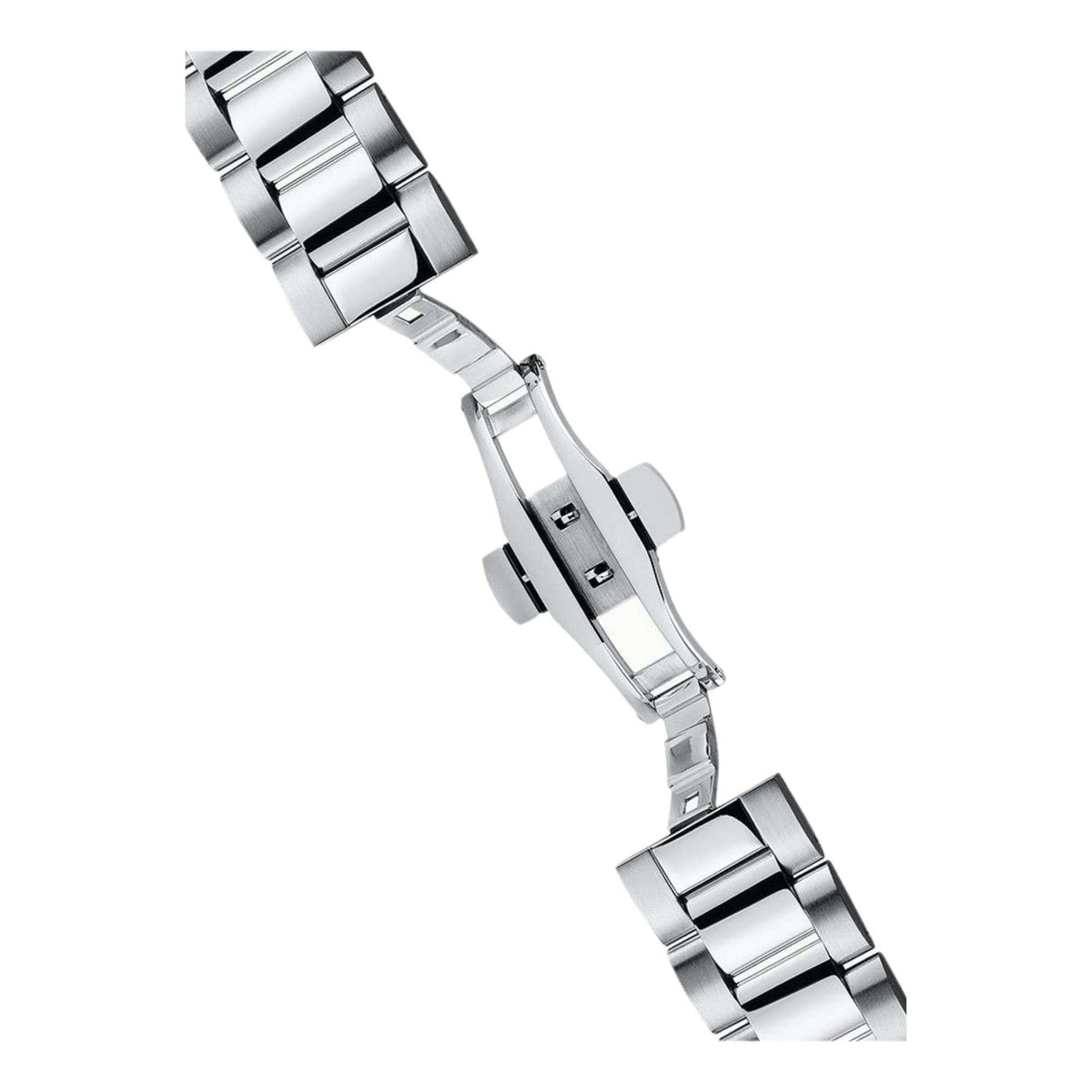 Stainless steel watch bracelet with polished links and metal clasp