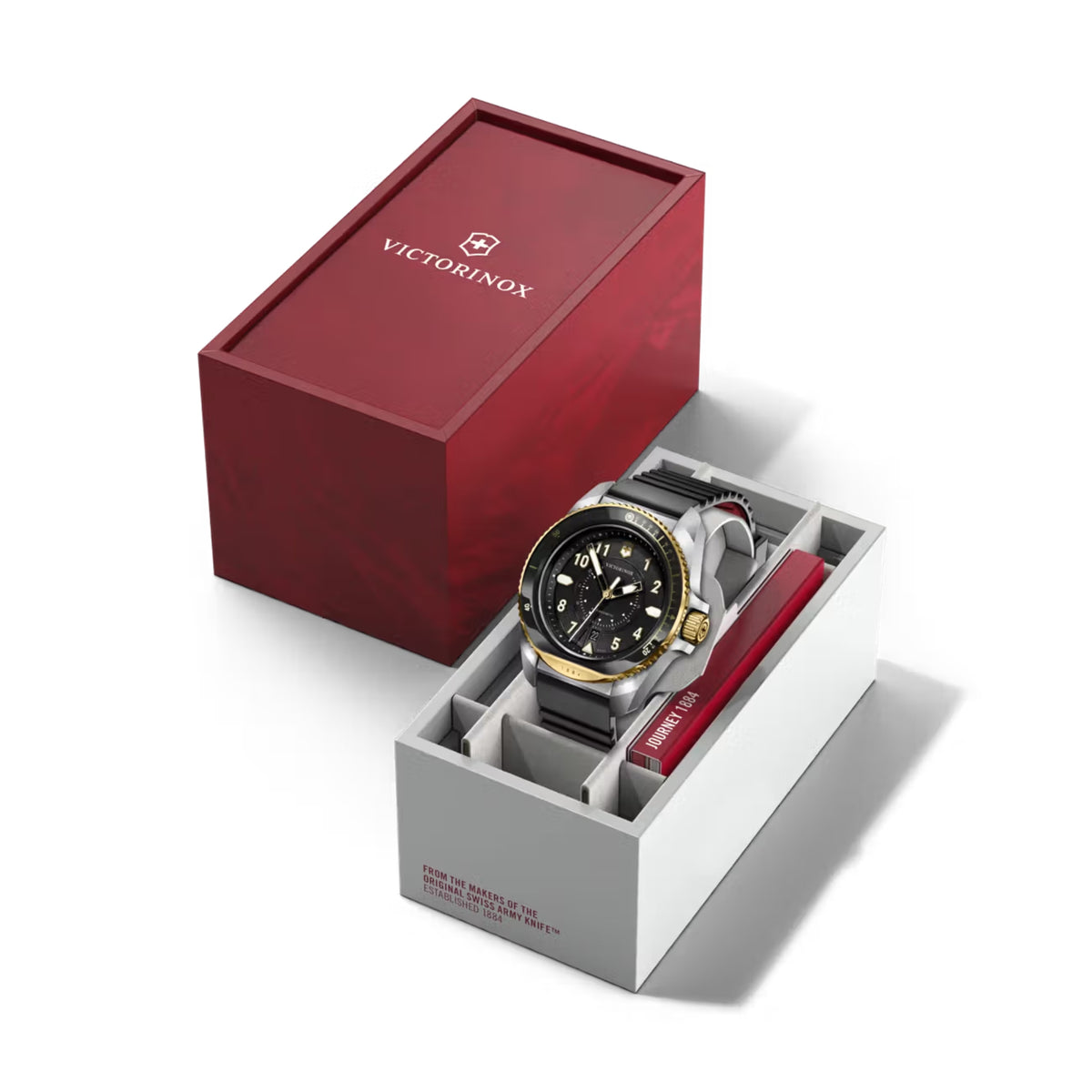Victorinox Journey 1884 watch displayed in premium red and white gift box packaging 242014 
