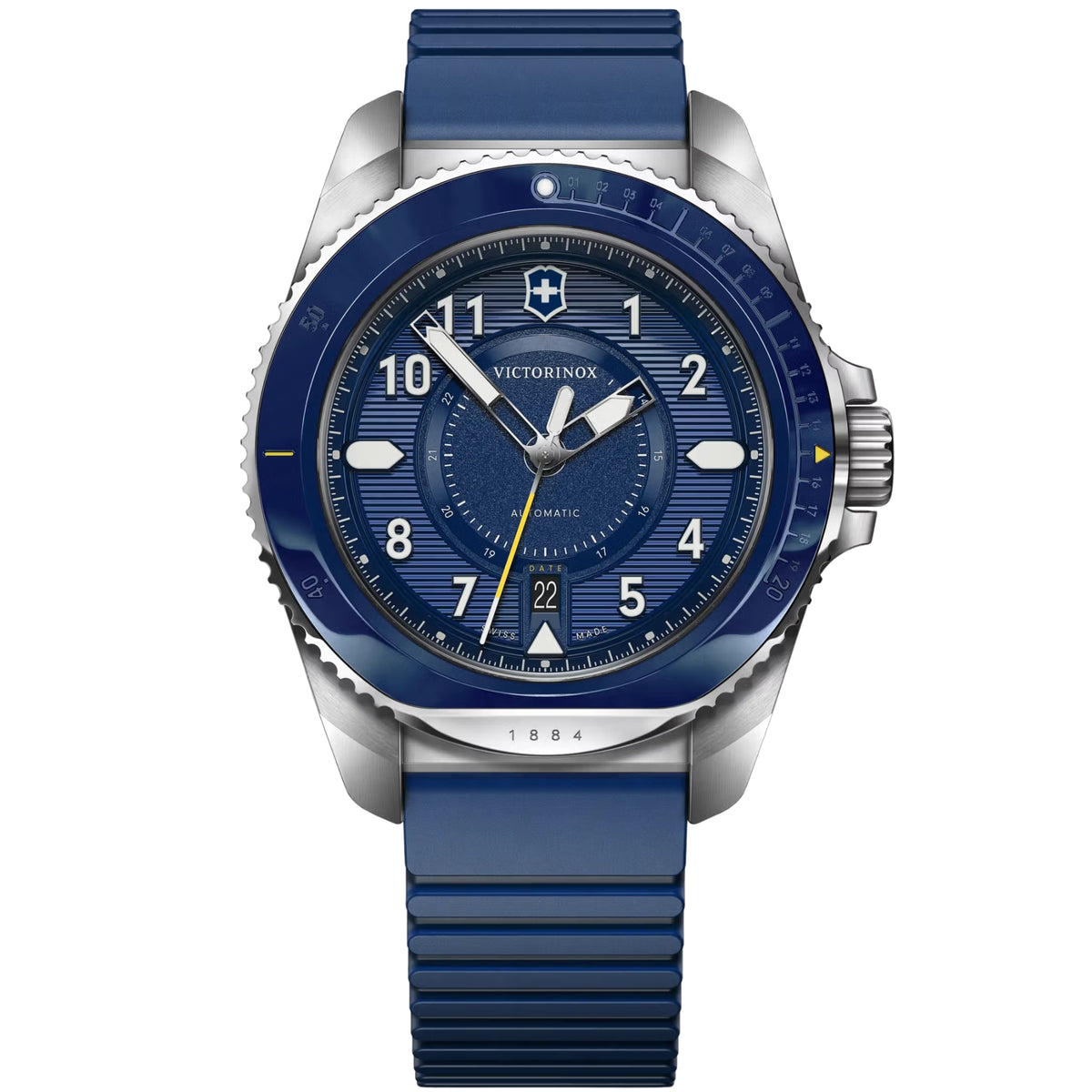 Victorinox Journey 1884 43mm Automatic blue dial blue strap watch 241980.1 front view