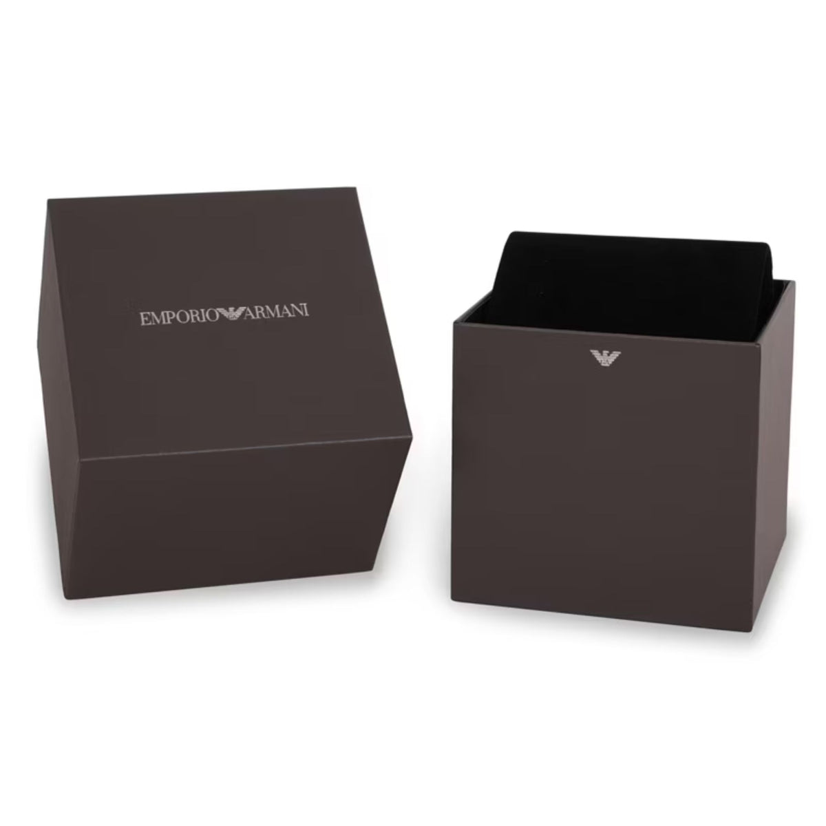 Emporio Armani branded watch gift boxes with dark interior