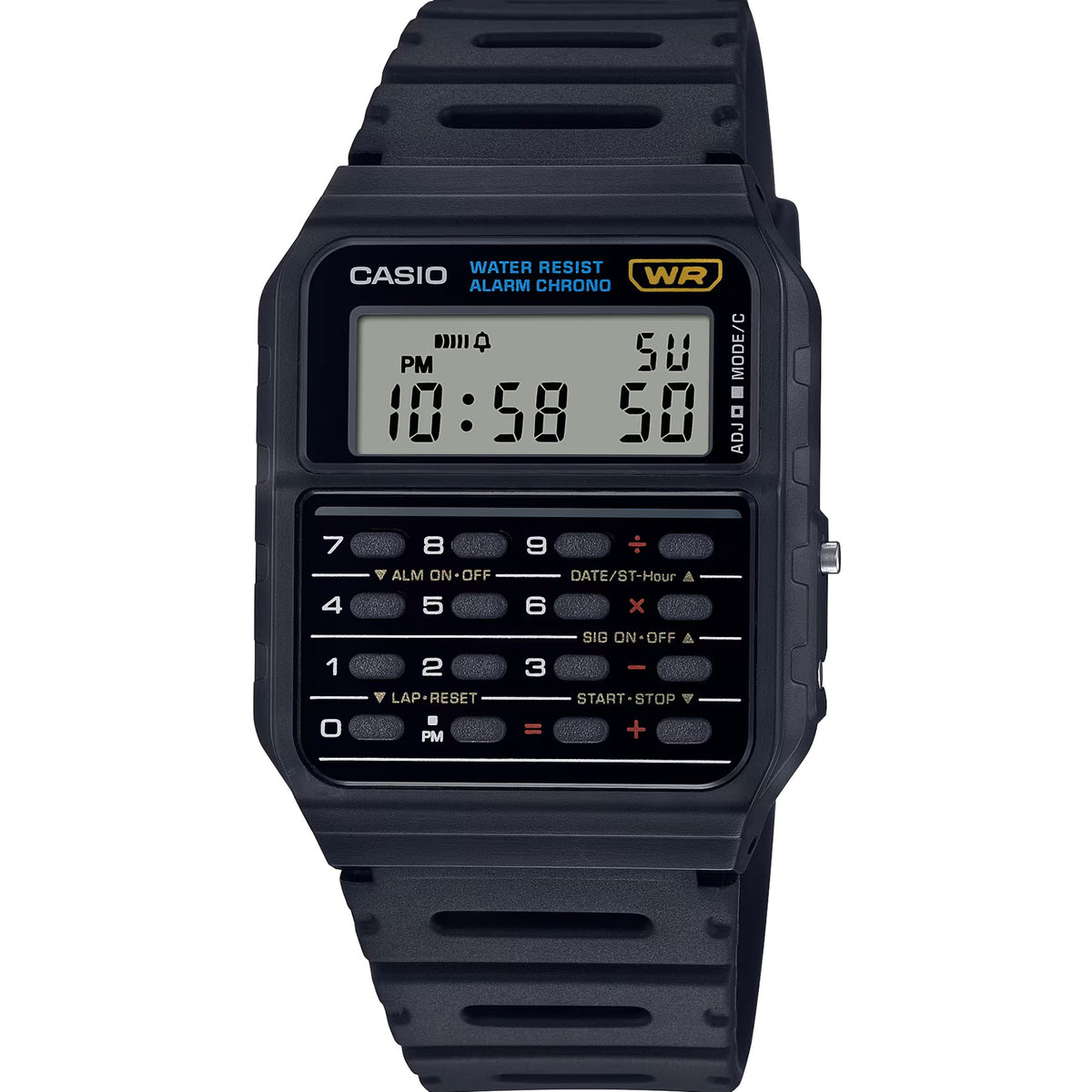 Casio Vintage CA-53W-1ER mens black digital resin watch with integrated keypad calculator and LCD display
