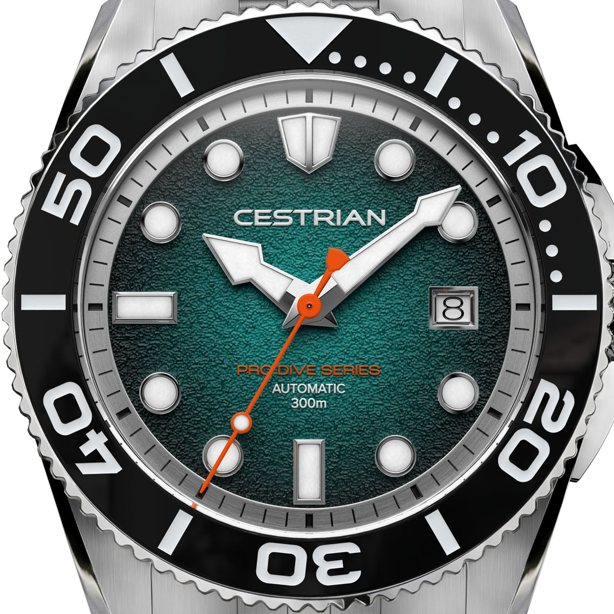 Cestrian Pro Dive Series CP-TLB001 textured teal fumé dial close up