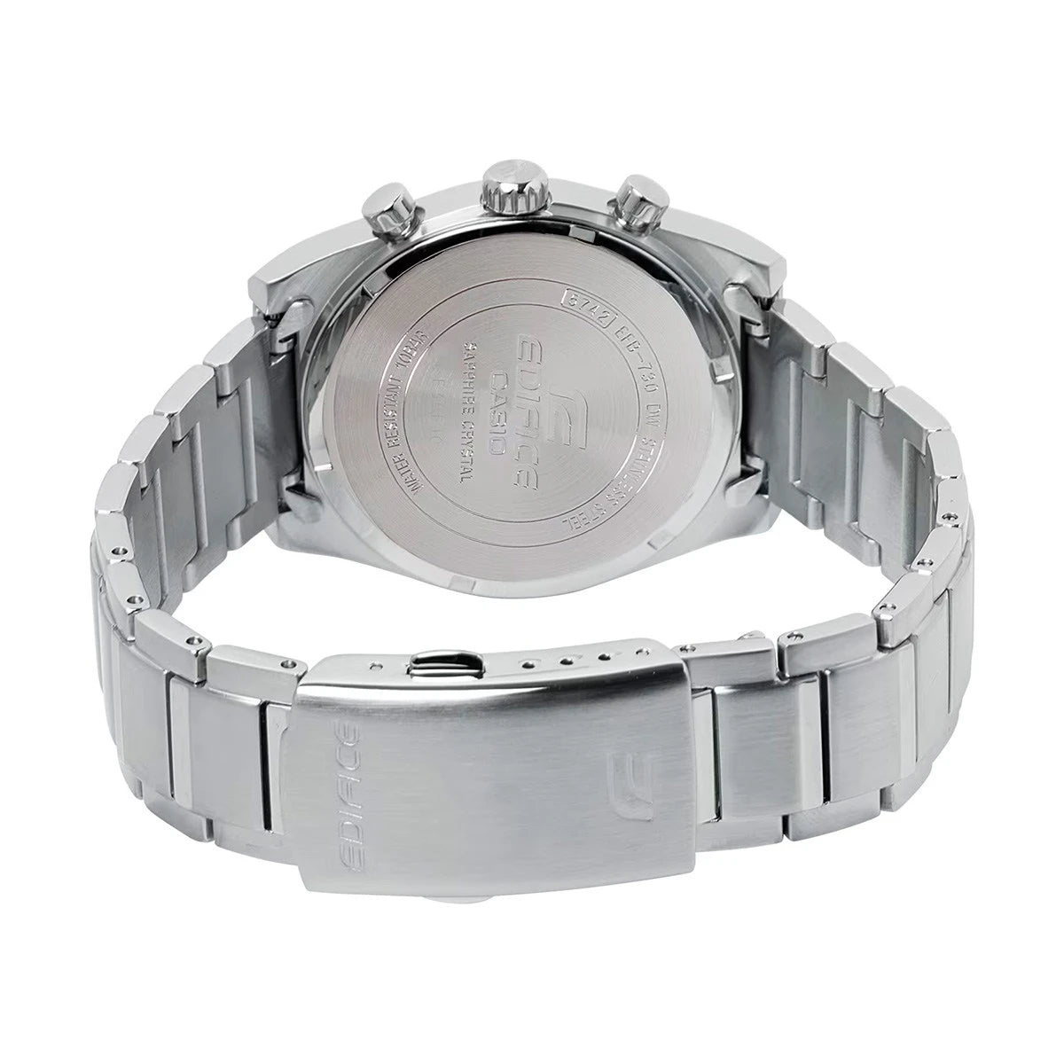 Casio Edifice EFB-730D-2BVUEF case back and stainless steel bracelet detail