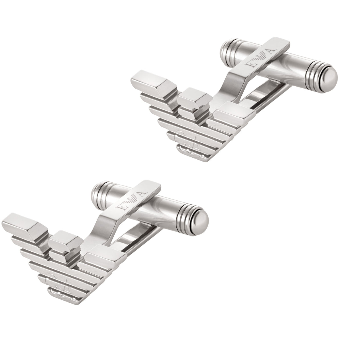 Stainless steel men's cuff links with ribbed V-shaped bar design