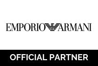 Emporio Armani logo with 'Official Partner' text on a black background
