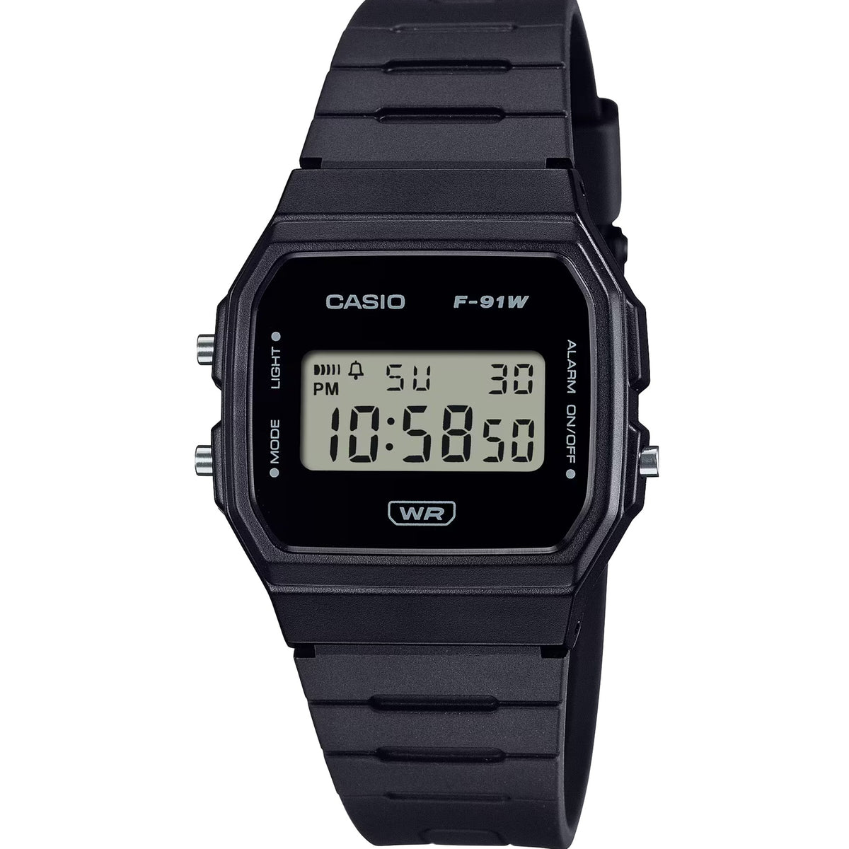 Black digital resin strap watch with LCD display and CASIO branding