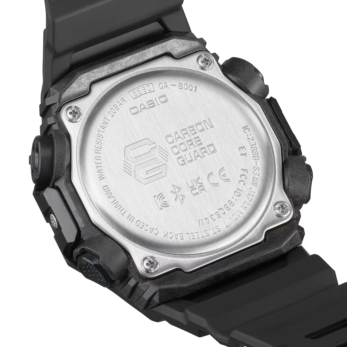 Casio G-Shock GA-B001-1AER angled perspective highlighting octagonal bezel design and resin strap   