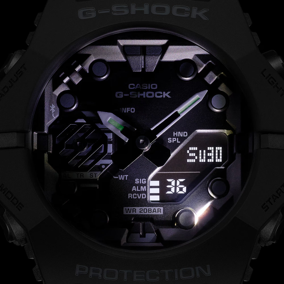 Casio G-Shock GA-B001-1AER rear view displaying black resin strap buckle and strap loop
