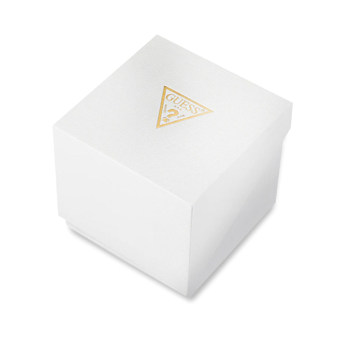 White watch gift box with GUESS logo on the lid