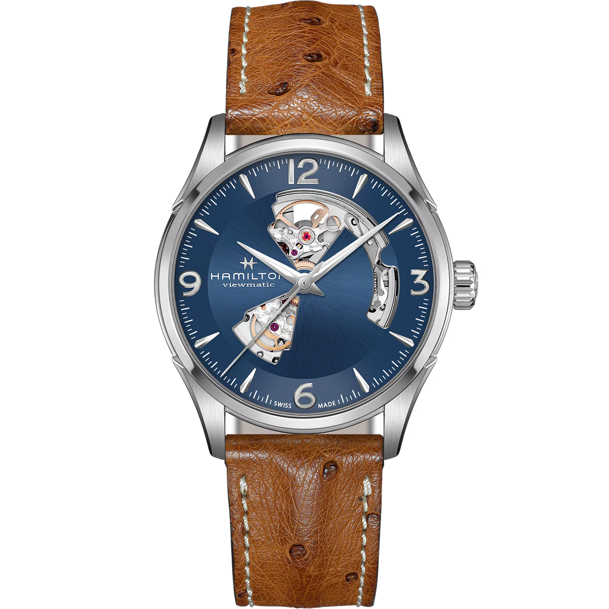 Hamilton Jazzmaster Open Heart blue dial leather 42mm automatic watch H32705041 front view