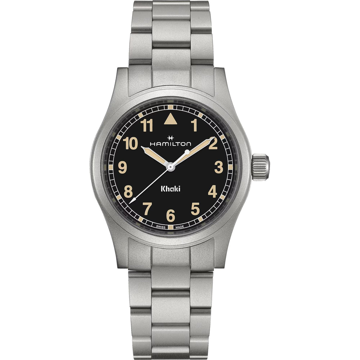 Hamilton Khaki Field 38mm black dial steel Quartz watch H69401131 front view