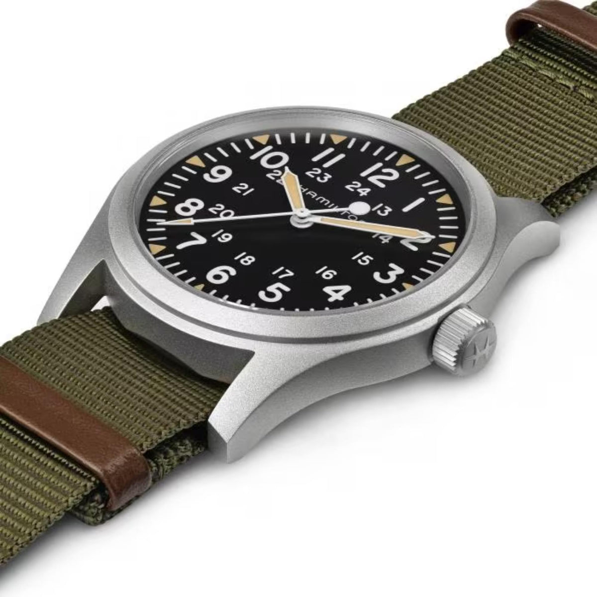 Hamilton Khaki Field H69529933 42mm sandblasted stainless steel case side profile