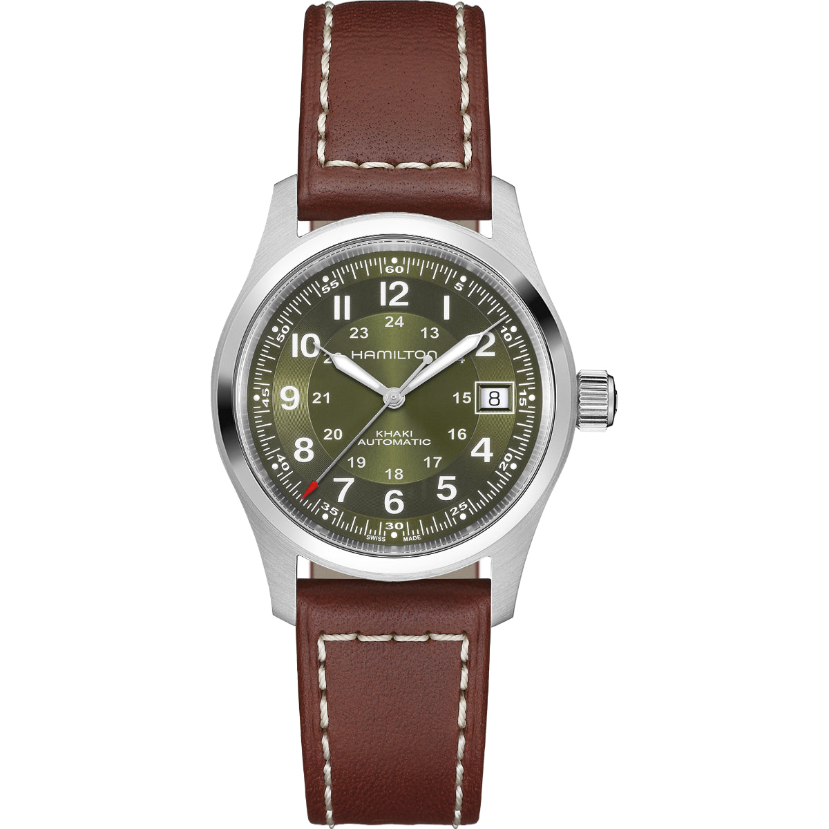 Hamilton Khaki Field 38mm Green Dial Leather automatic watch H70455560 front view