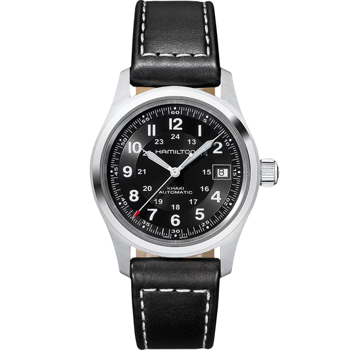 Hamilton Khaki Field Automatic Black Dial Leather Strap Unisex Watch H70455733