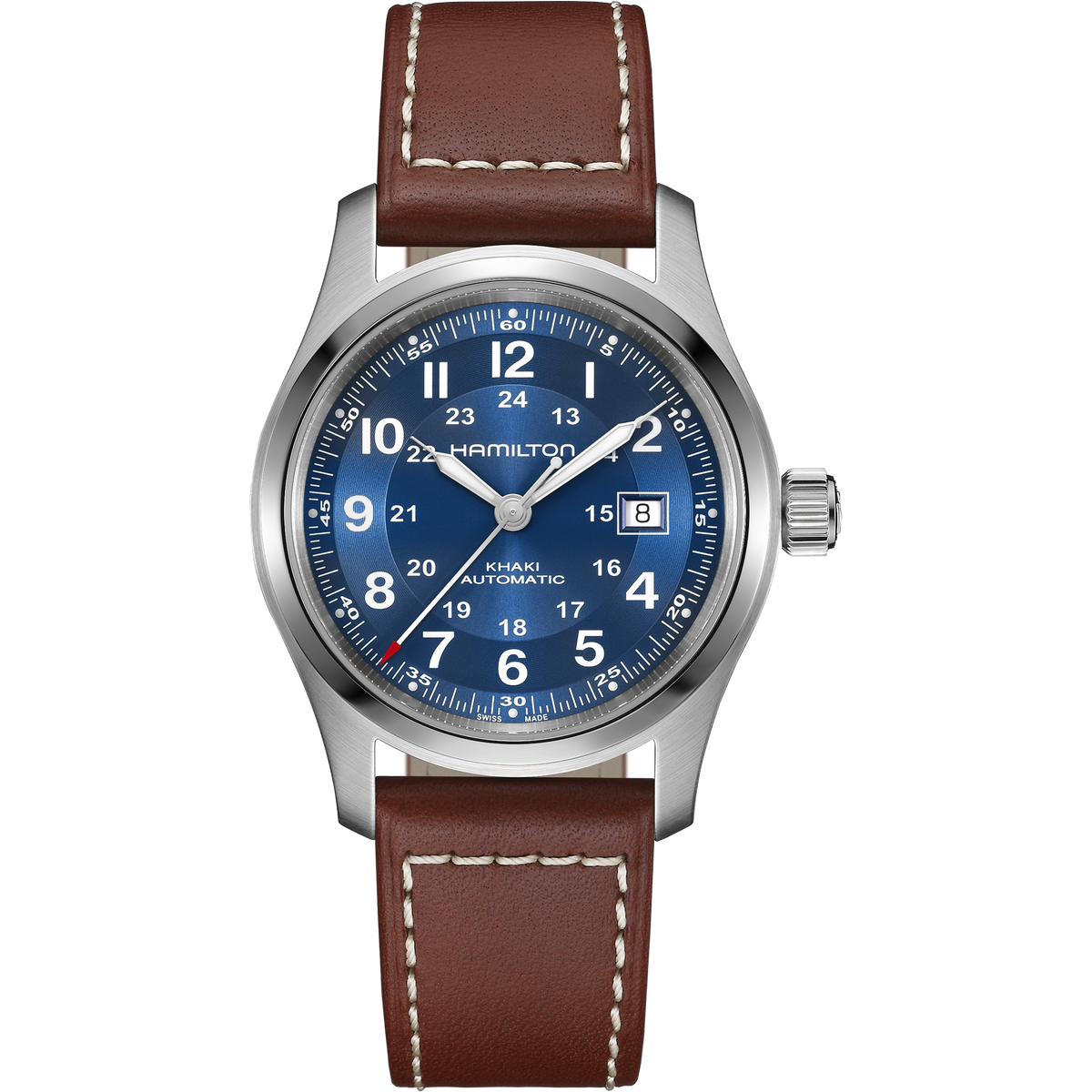 Hamilton Khaki Field 42mm Blue Dial Leather automatic watch H70605540 front view
