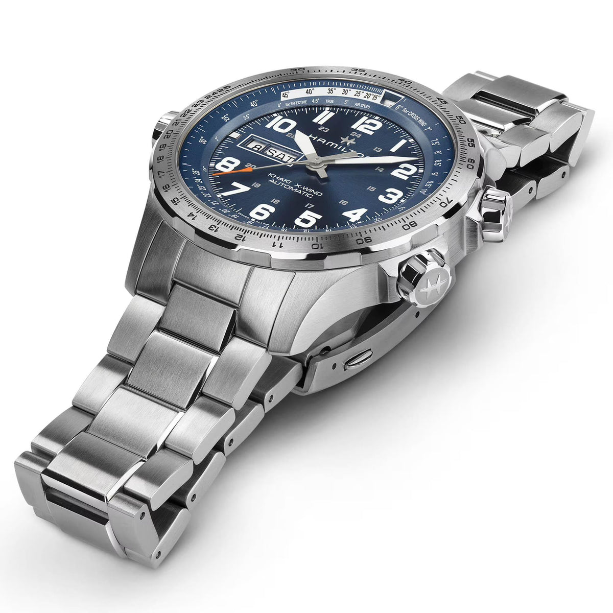 Hamilton Khaki Aviation H77765141 45mm stainless steel case side profile