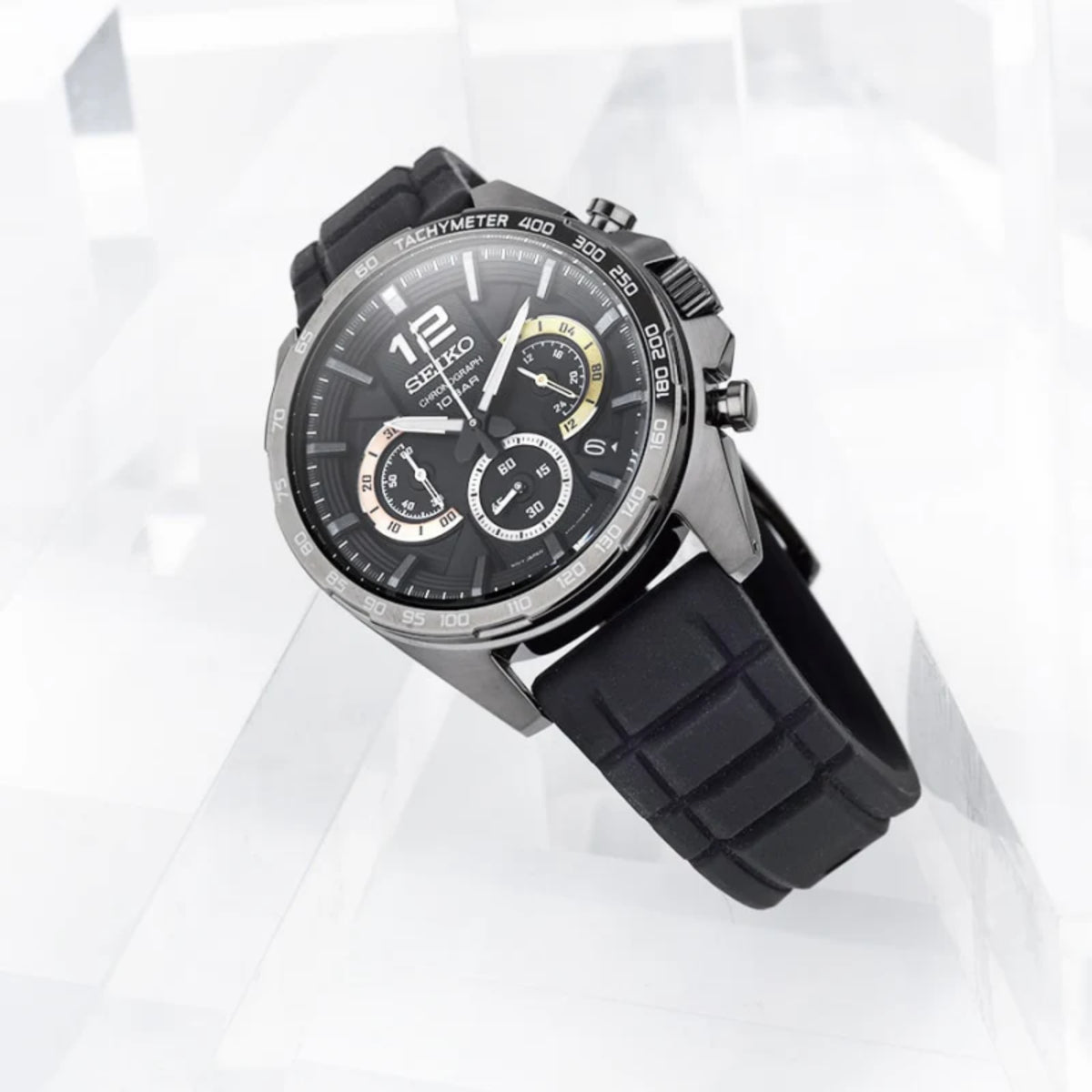 Seiko Essentials SSB349P1 watch with a detailed face on a white background
