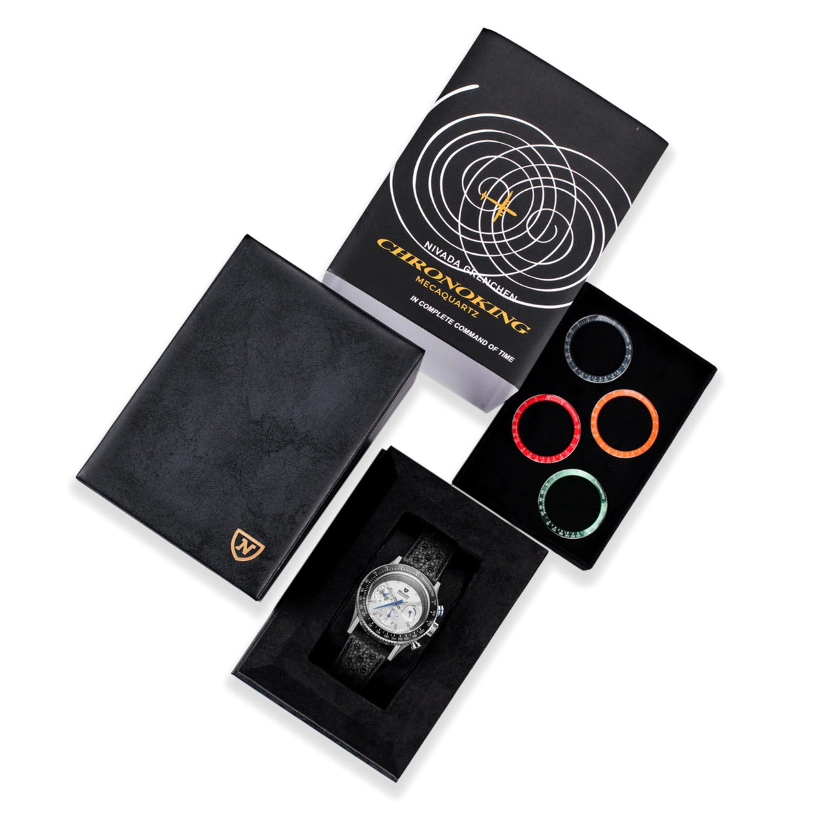 Nivada Grenchen Chronoking Mecaquartz 38mm Black Dial Steel Mens Quartz Watch 87048Q04