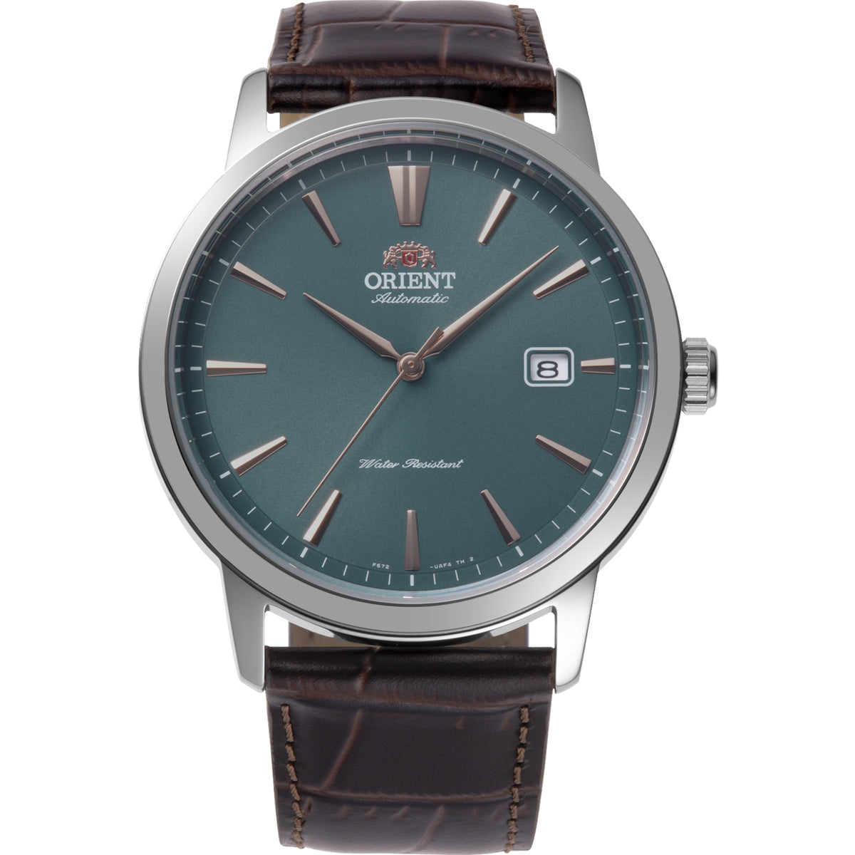 Orient Contemporary 42mm Green Dial Leather Strap automatic watch RA-AC0F13E30B front view