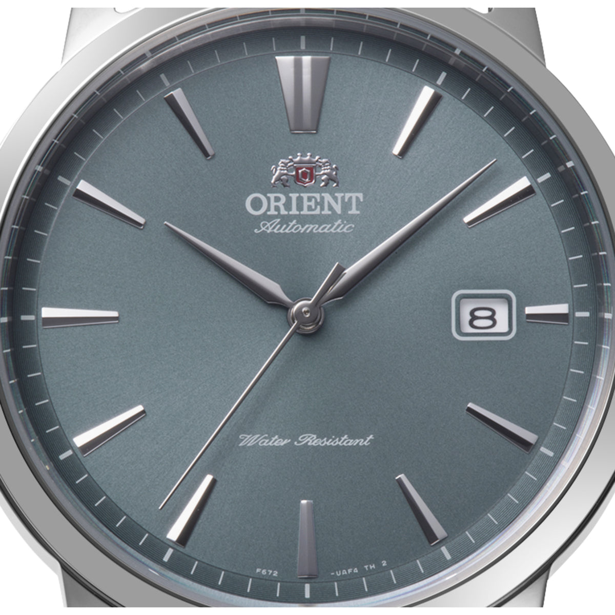 Orient RA-AC0F14L30B blue dial with date display close-up