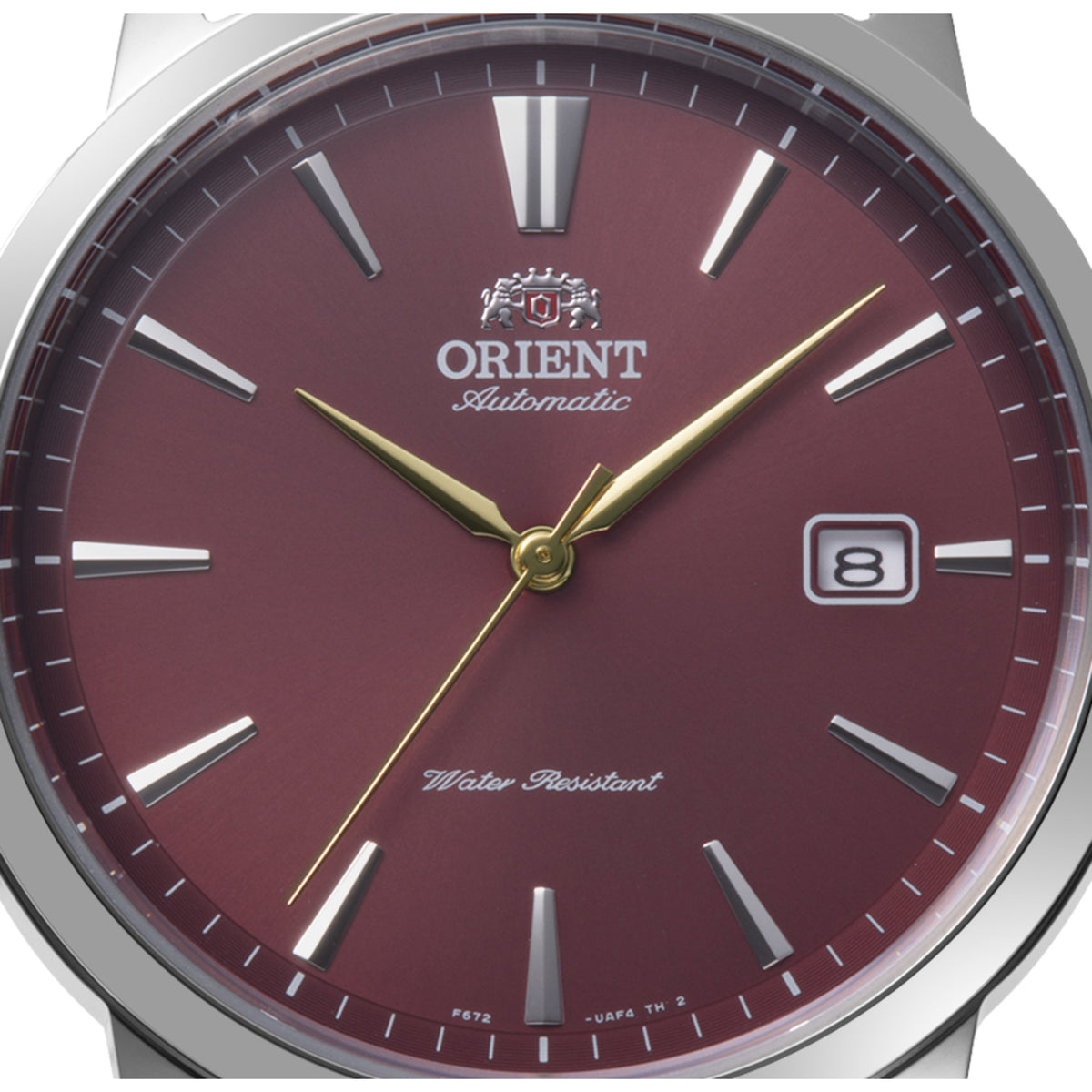 Orient RA-AC0F15R30B red dial with date display close-up