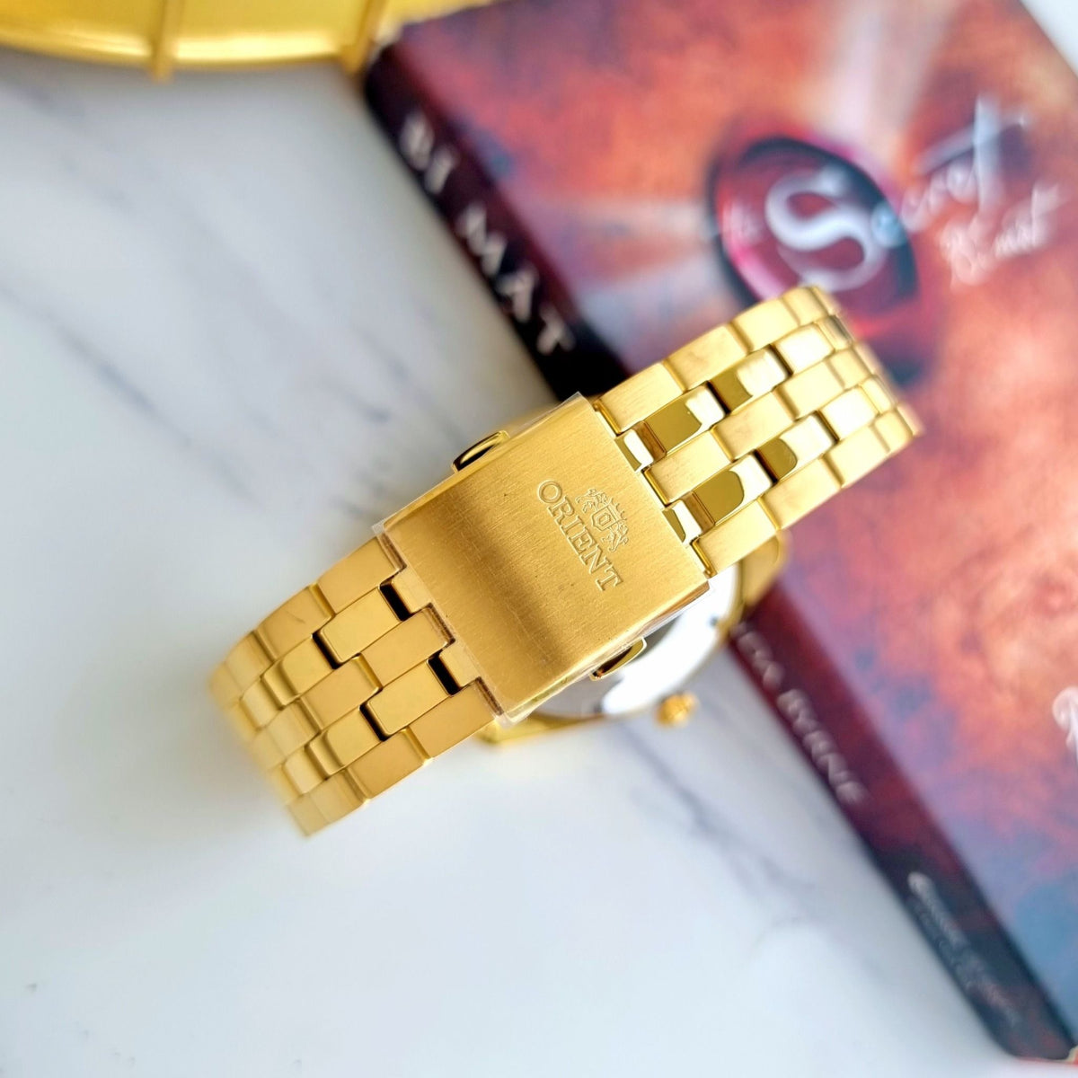 Orient Multi-Year Calendar RA-BA0001G30B watch, gold-tone stainless steel bracelet with clasp, side profile