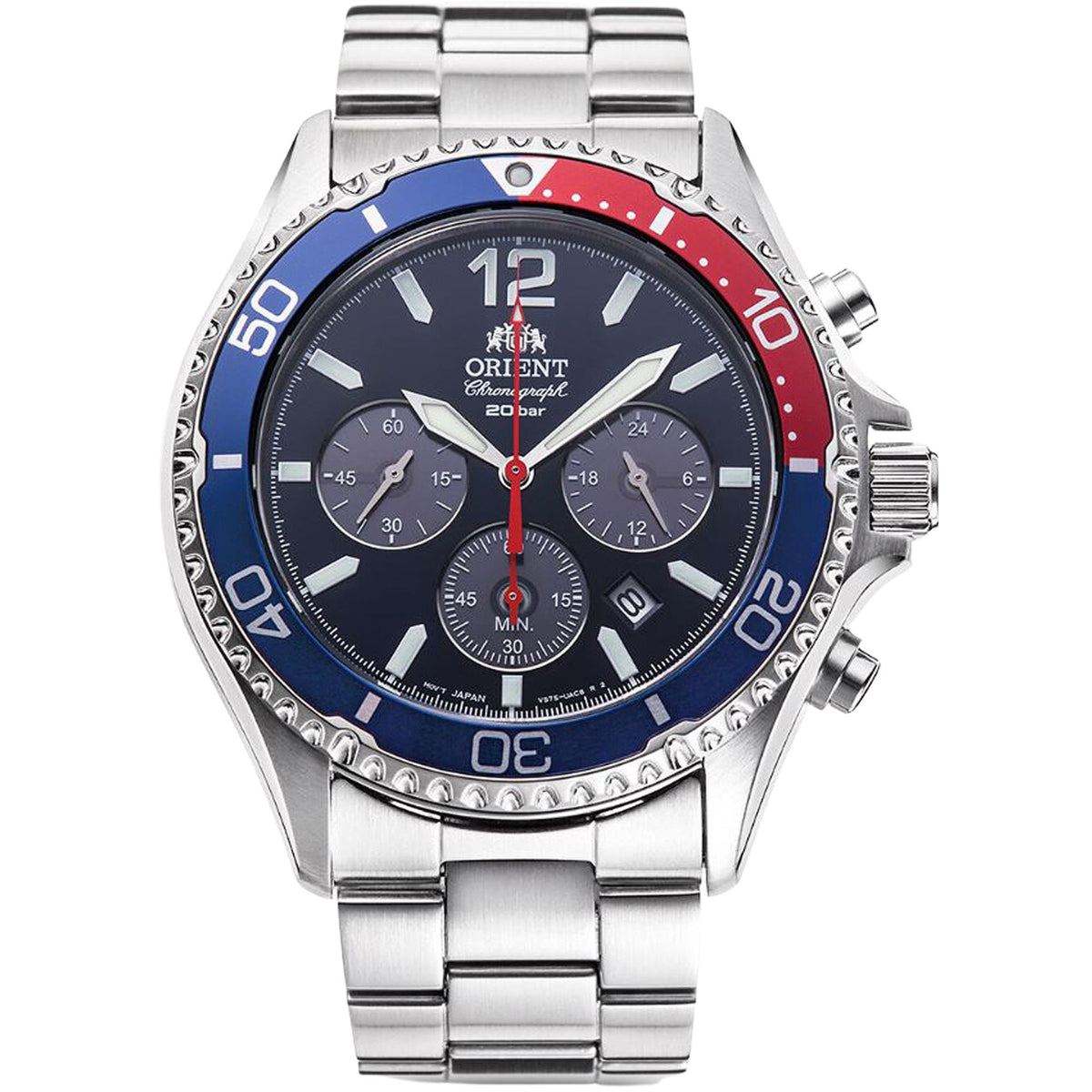 Orient Mako Solar Chronograph Blue Dial watch RA-TX0201L10B front view