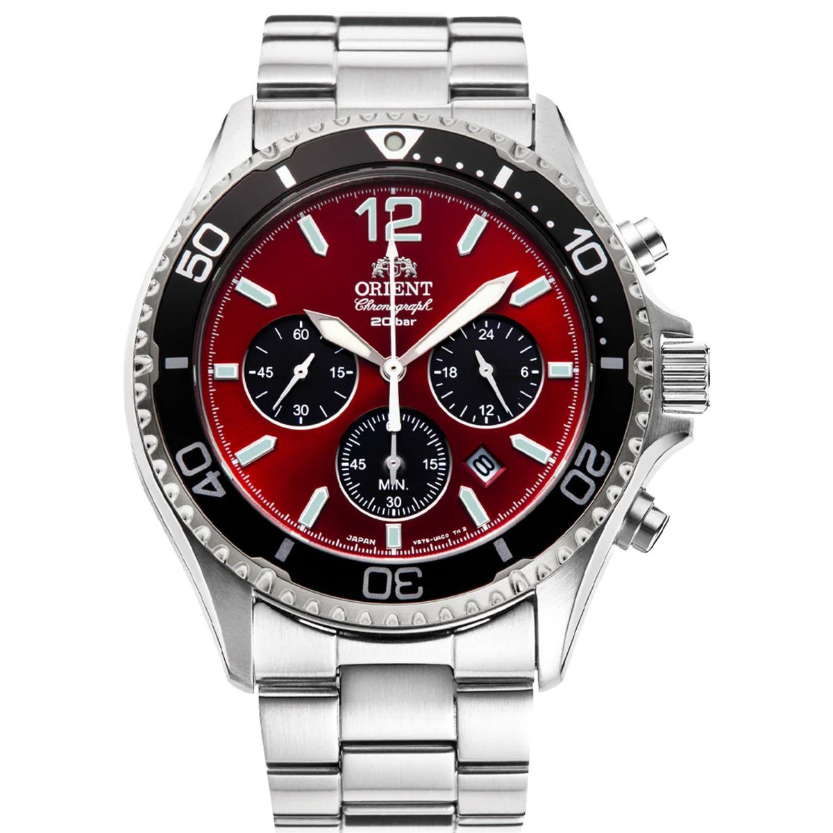 Orient Mako Solar Chronograph Red Dial watch RA-TX0207R10B front view