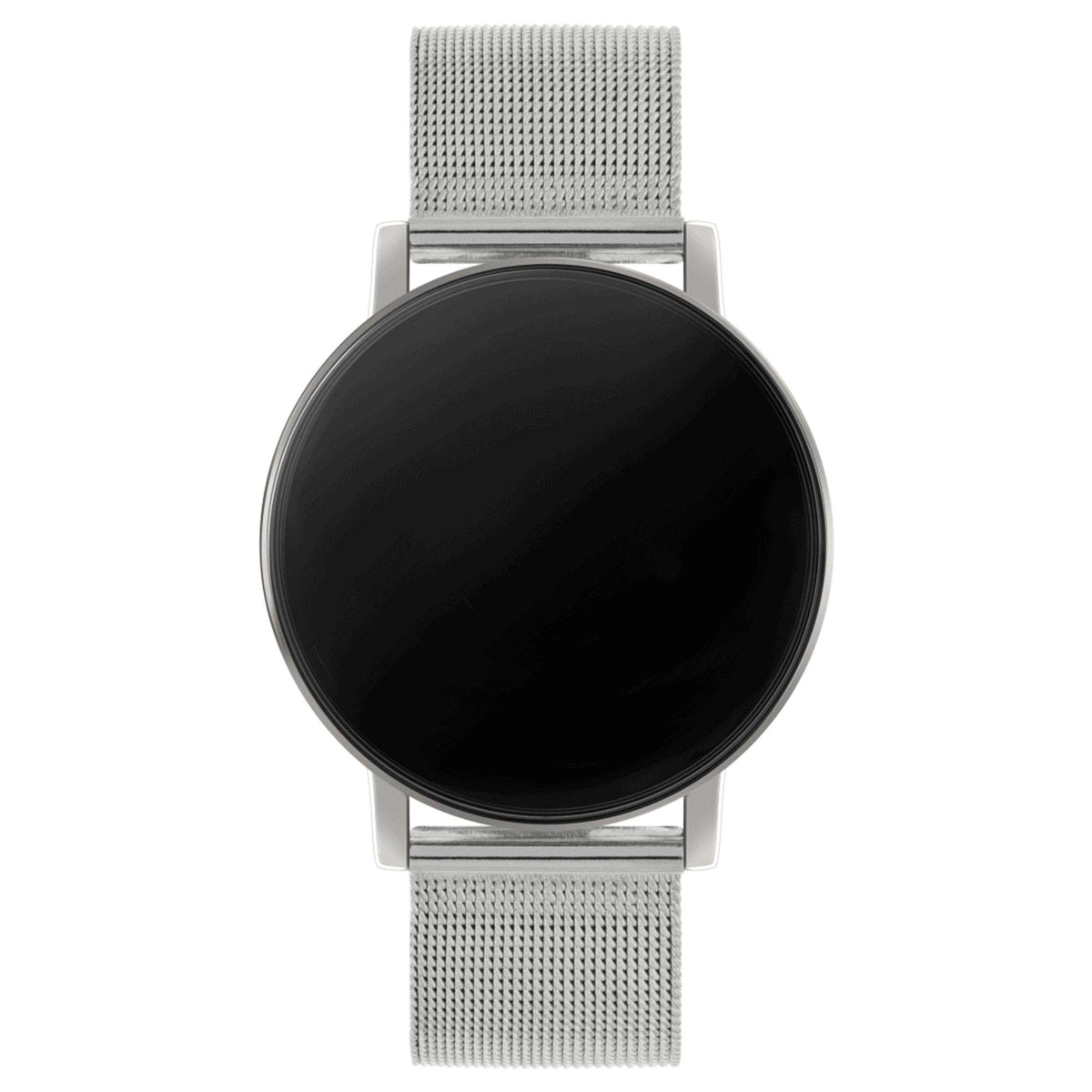 Ladies quartz watch with black dial and silver mesh Milanese bracelet