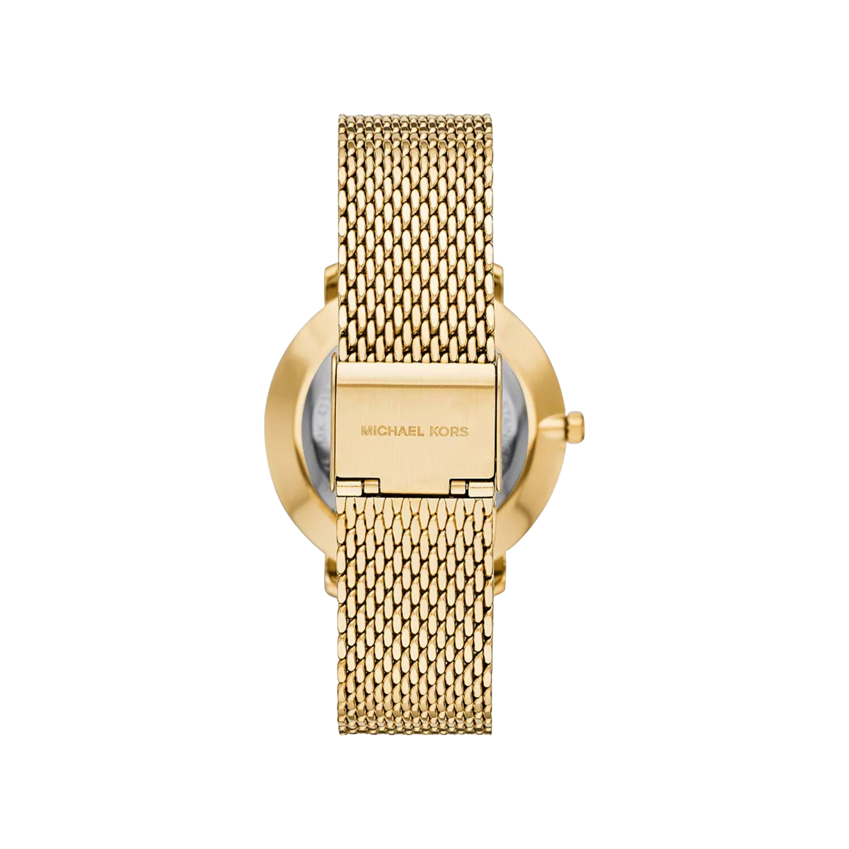 Michael Kors Pyper MK4339 back view showing the gold-tone mesh strap and branded sliding clasp fastening