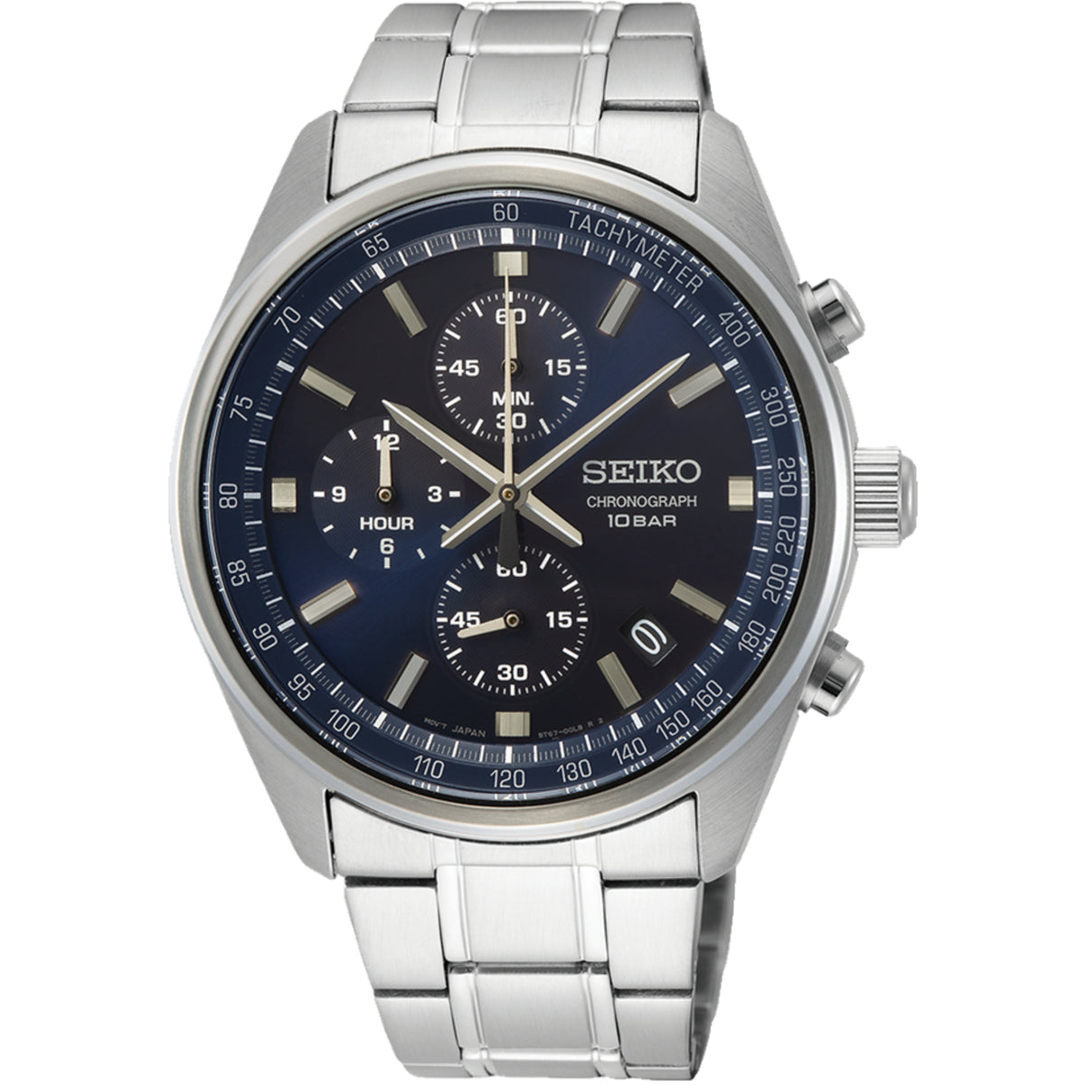 Seiko Essentials SSB377P1 41.5mm Chronograph blue dial stainless steel watch front view