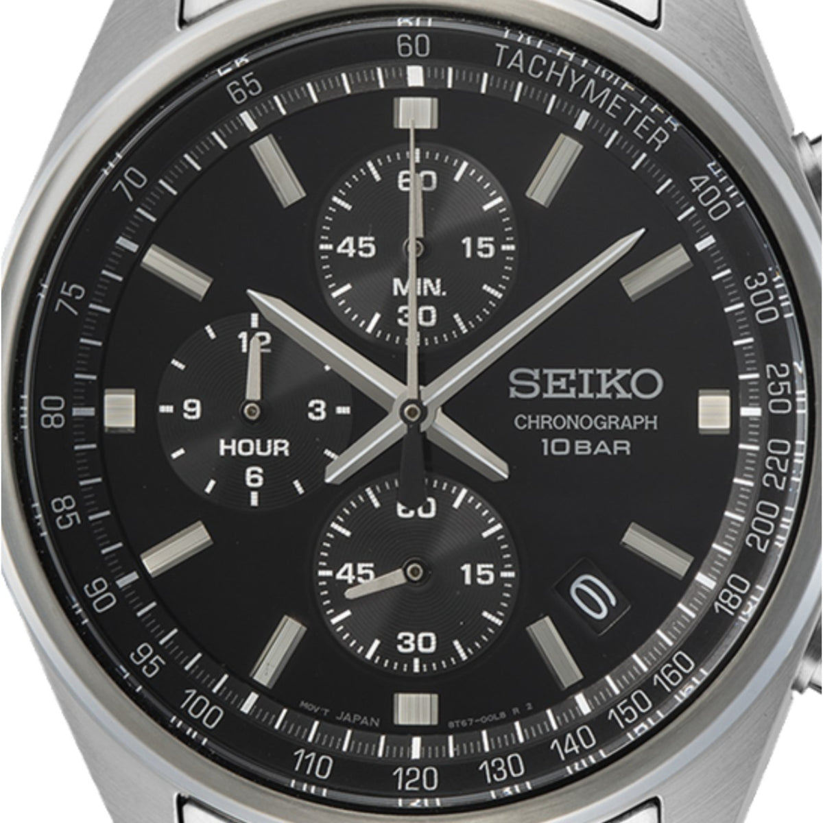 Seiko Essentials SSB379P1 watch with black dial and silver case on a white background