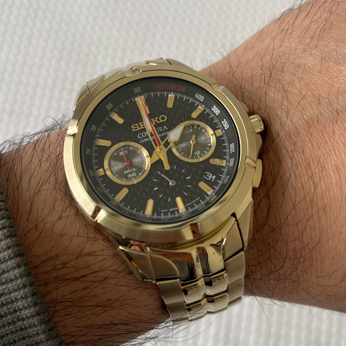 Seiko Coutura SSB440P1 black dial on-wrist perspective view