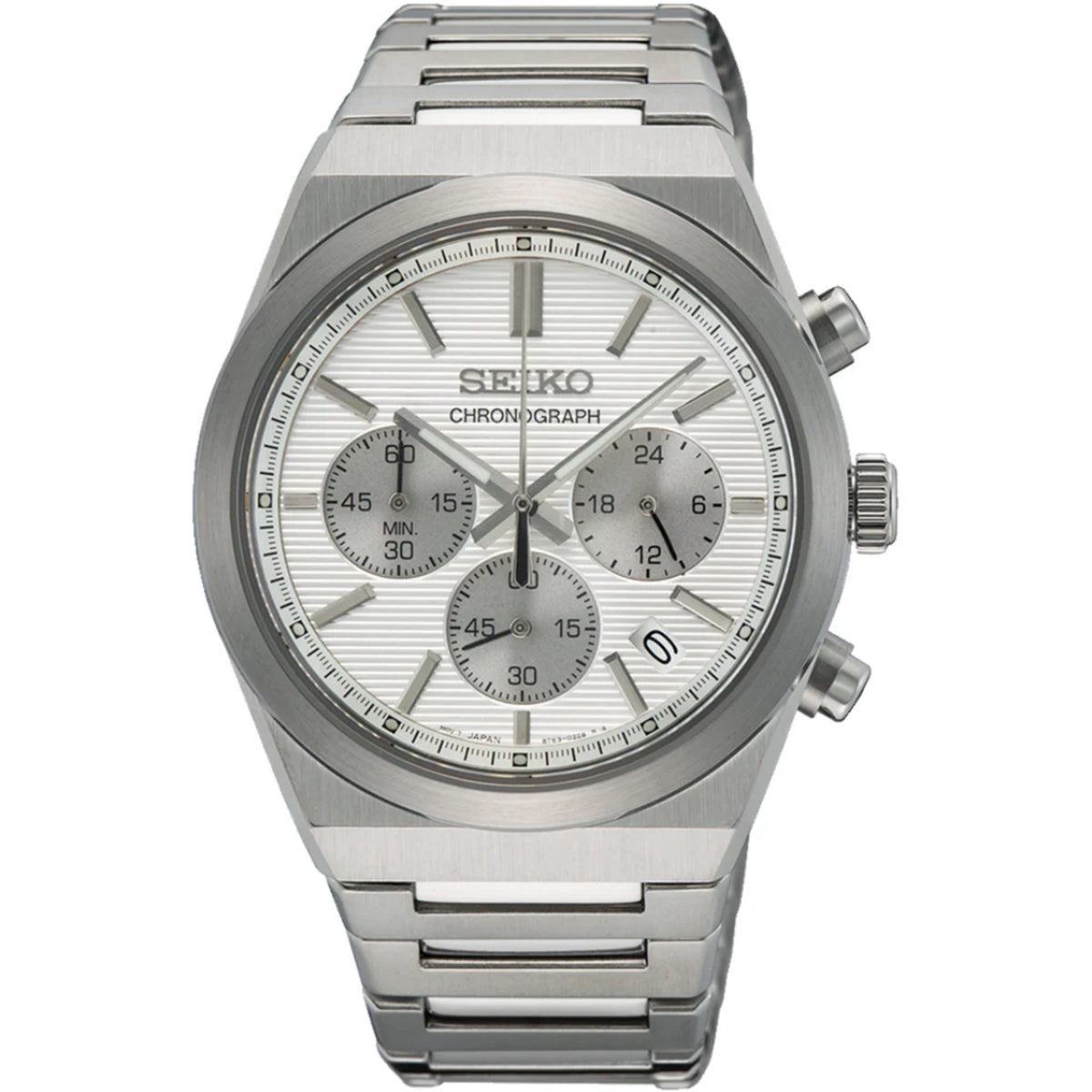 Seiko Essentials 40mm Chronograph silver dial steel watch SSB451P1 front view