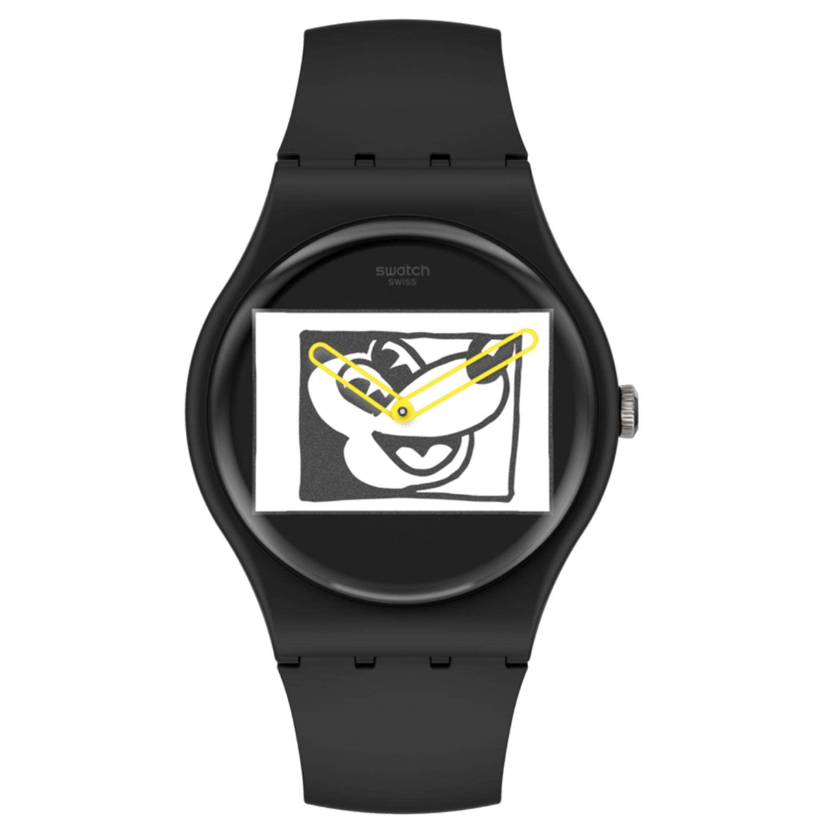 Swatch Keith Haring X Disney Mickey Blanc Sur Noir Unisex Watch SUOZ337