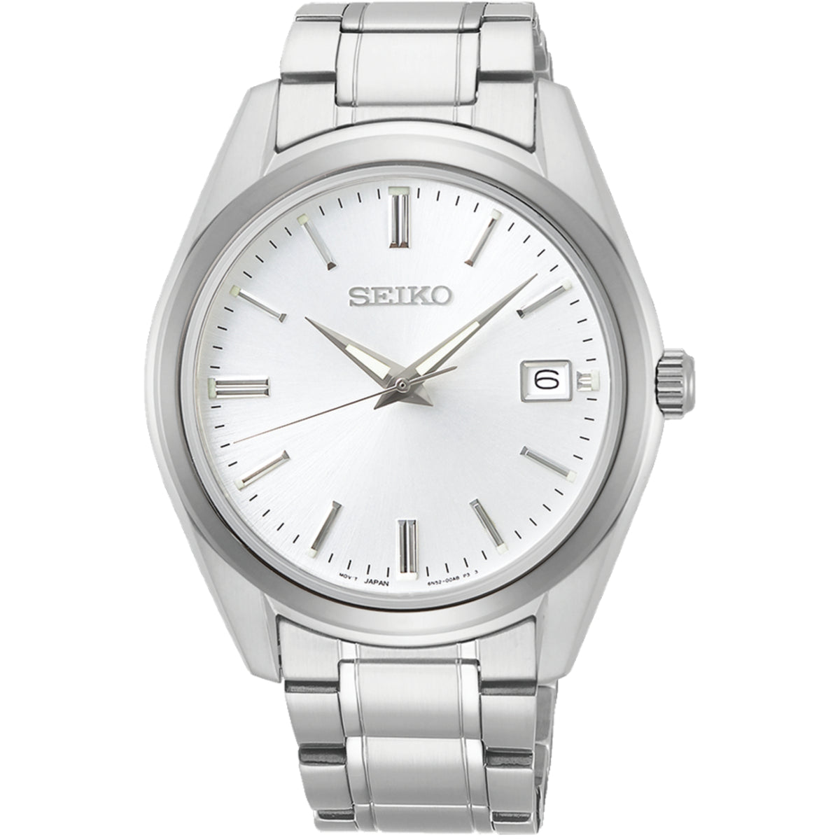 Seiko Essentials Quartz Silver sunburst dial bracelet SUR307P1 front view