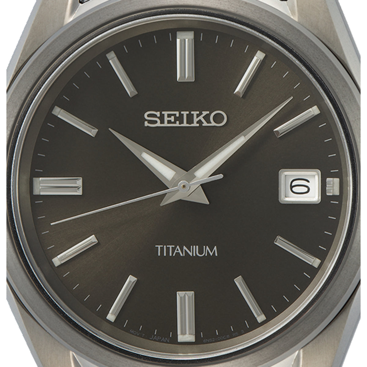 Seiko Essentials SUR375P1 titanium watch 40mm black dial close-up