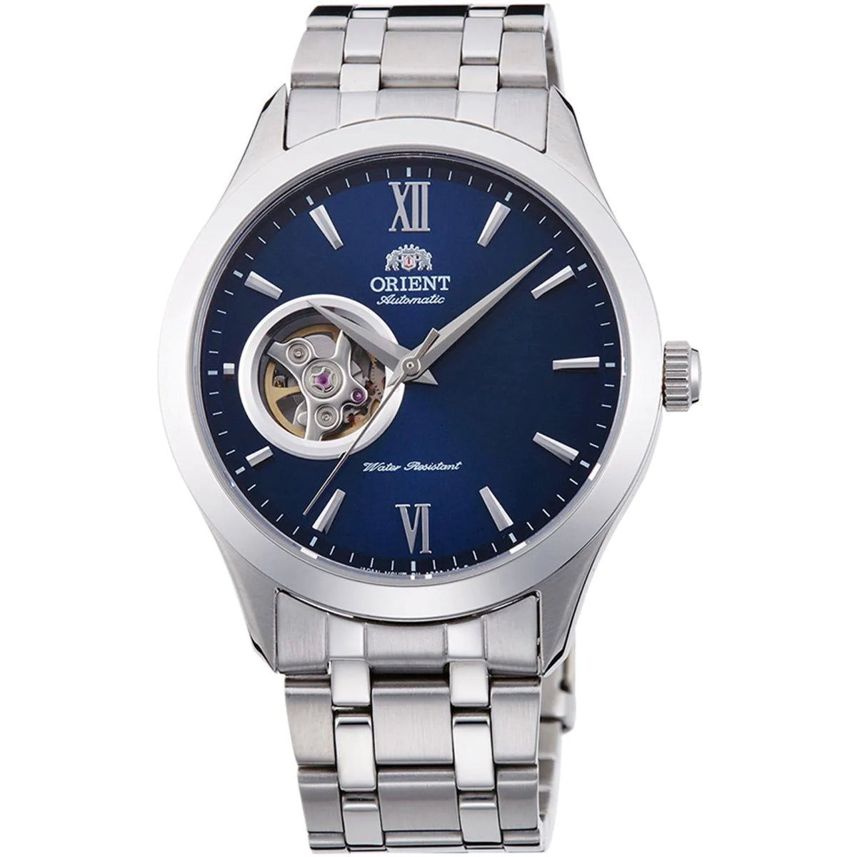 Orient Golden Eye II Contemporary Open Heart Blue Dial Steel Strap Men's Watch TAG03001D0