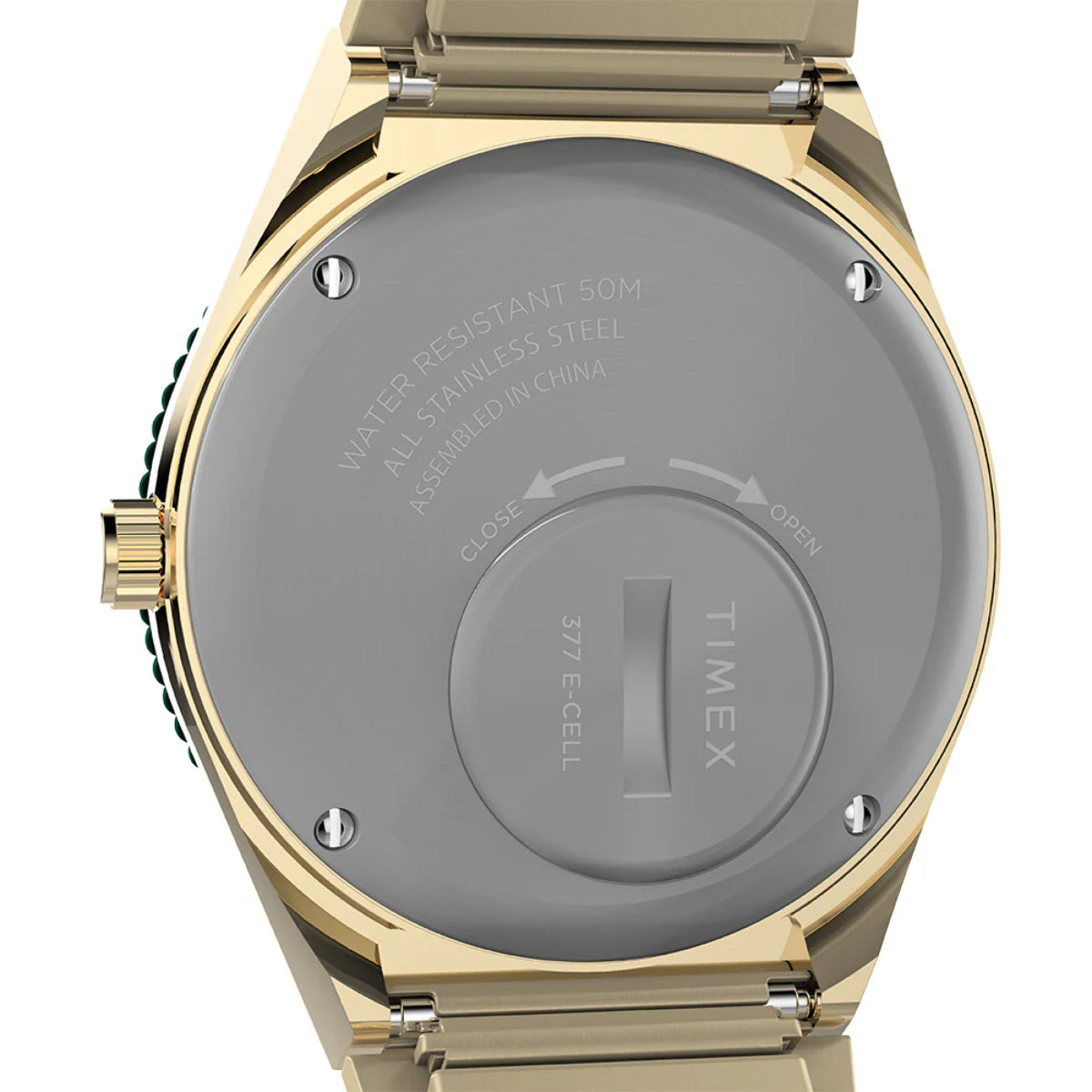 Gold-tone stainless-steel watch case back with water-resistance markings