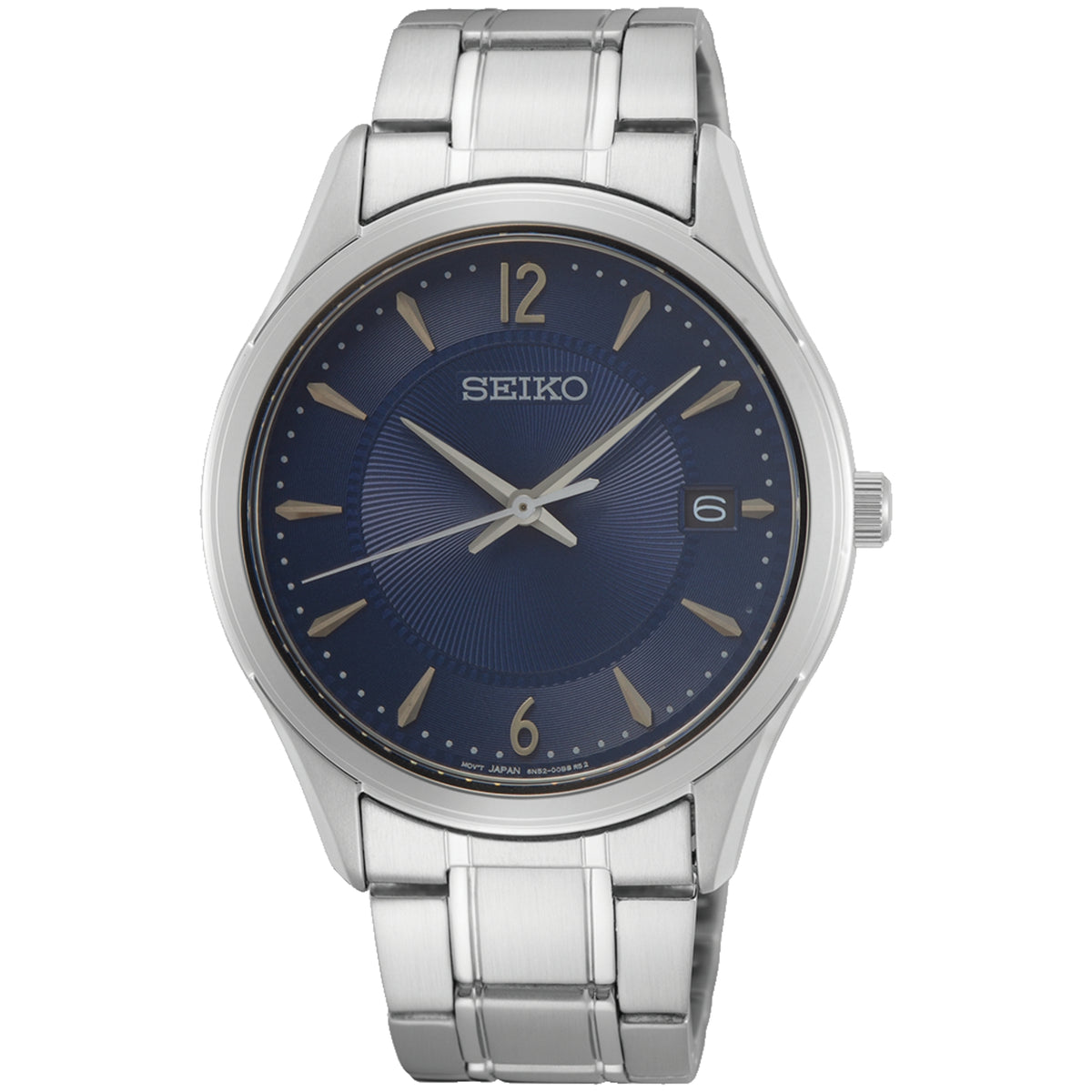 Seiko Essentials blue sunburst dial slim stainless steel quartz watch SUR419P1