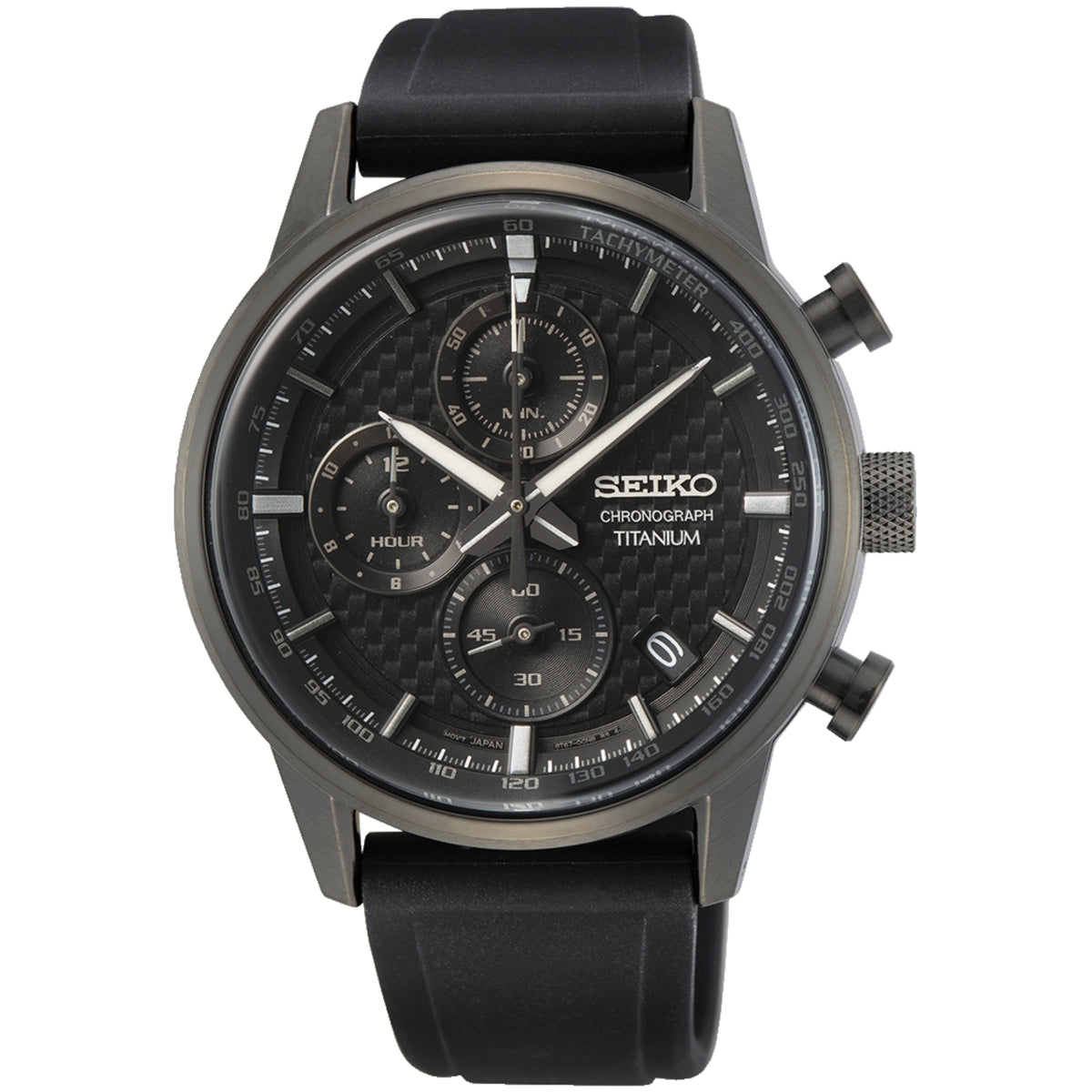 Seiko Essentials SSB393P1 mens chronograph watch featuring a black dial and matching silicone strap
