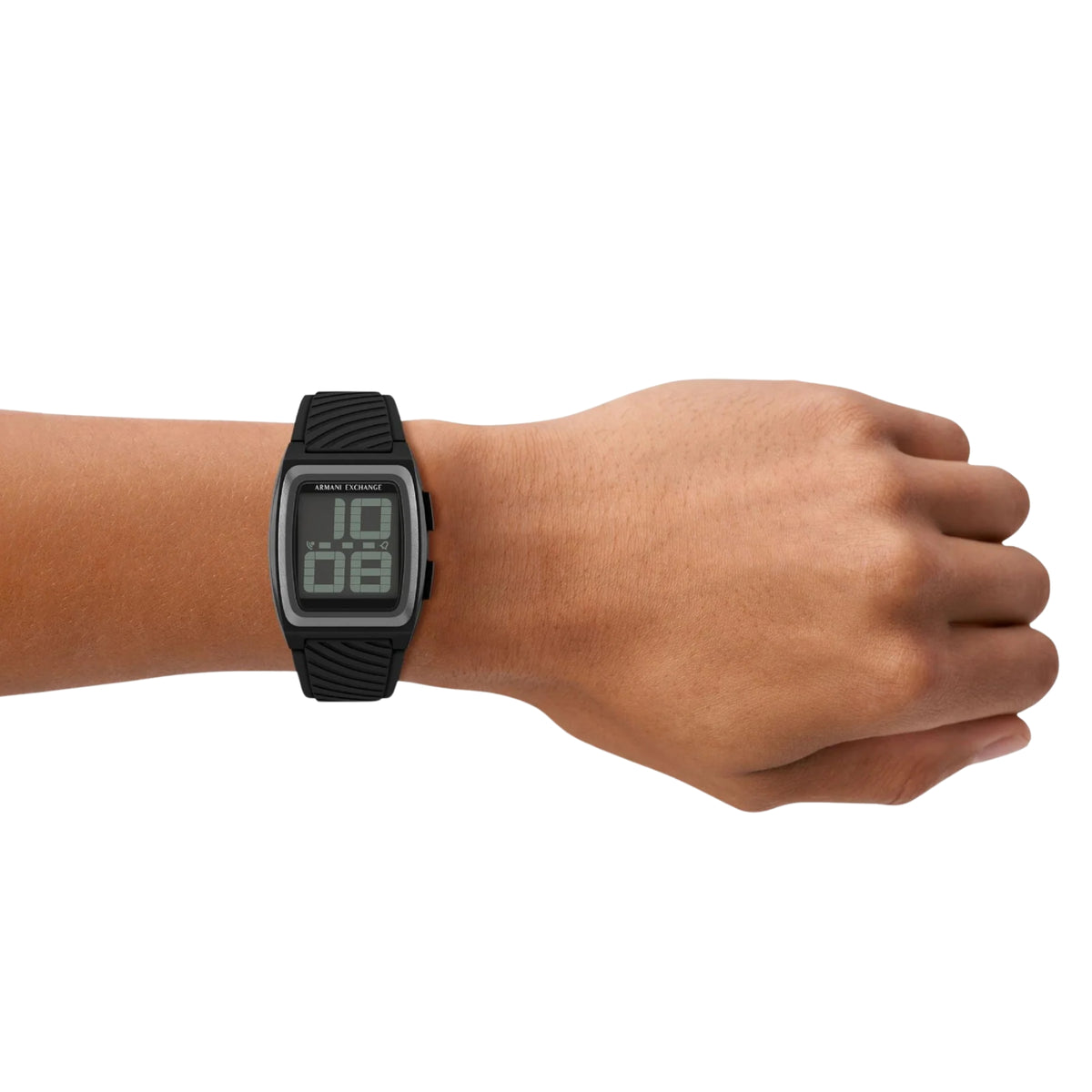 Armani Exchange Kelvin AX2971 wrist shot showing a 42mm digital mens watch on wrist
