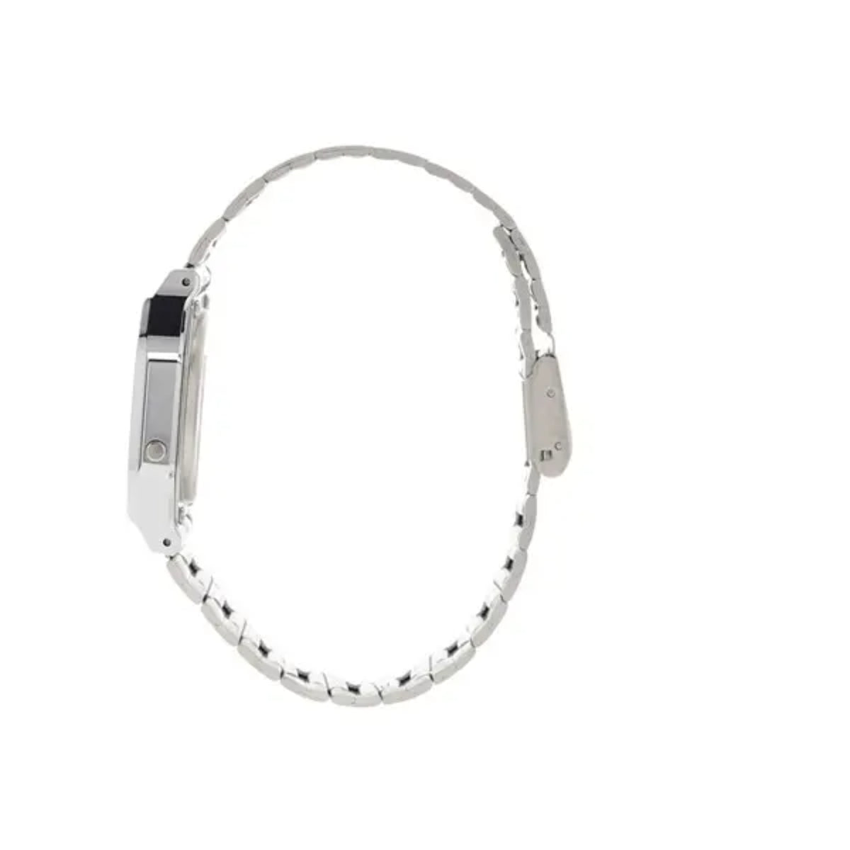 Casio A164WA-1VES steel watch backside view with bracelet links