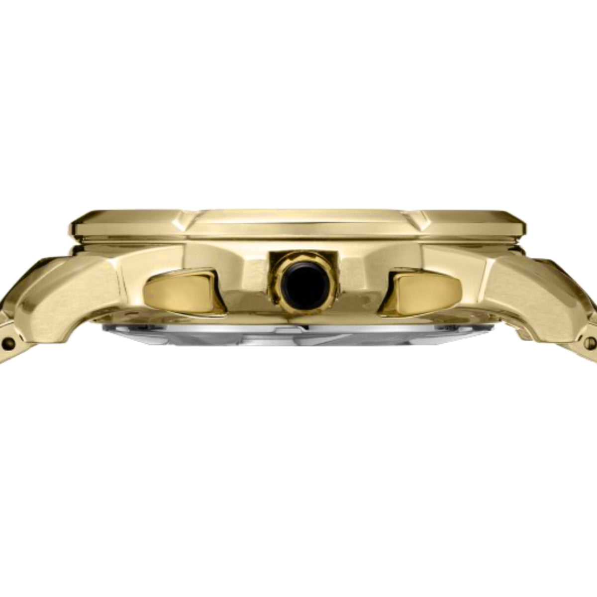 Gold watch case on a white background