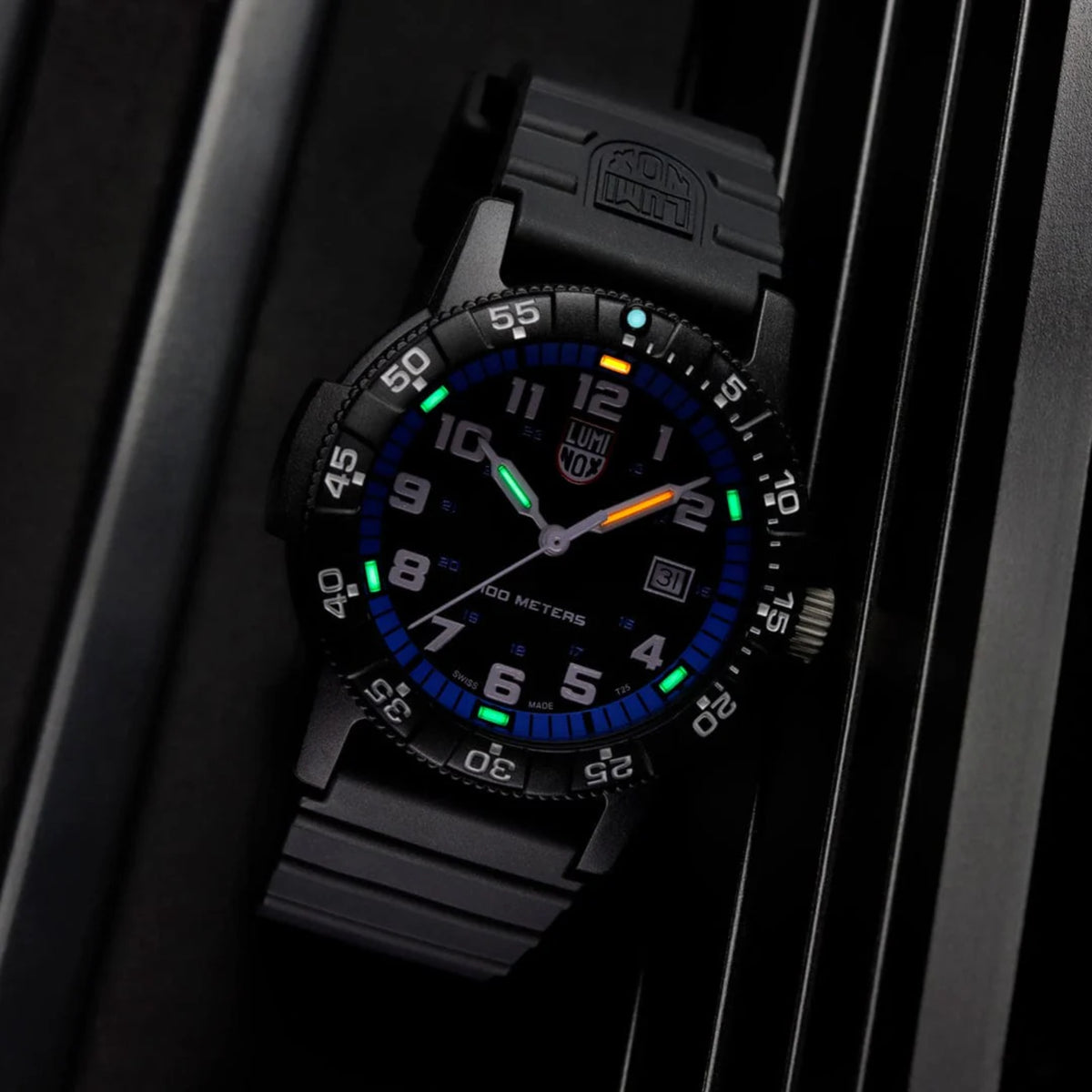 Luminox Leatherback Sea Turtle XS.0324 angled low light view on slotted surface