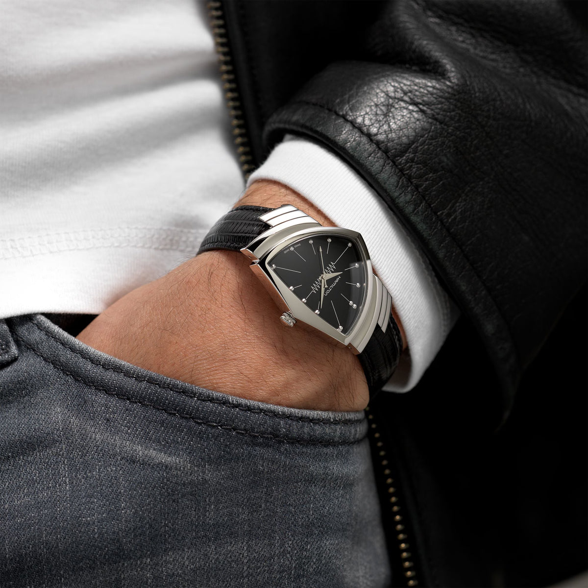 Hamilton Ventura 1957 Recreation H24411732 quartz watch on wrist
